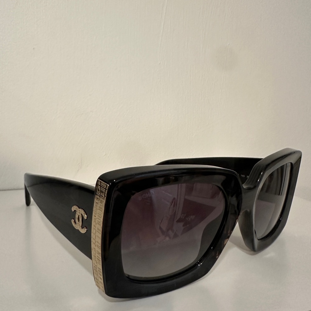 Chanel Black Oversized Sunglasses with Gold Accents